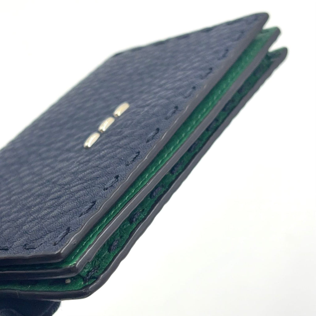 Fendi Selleria Bifold Leather Green Navy Card Case Silver — view 5
