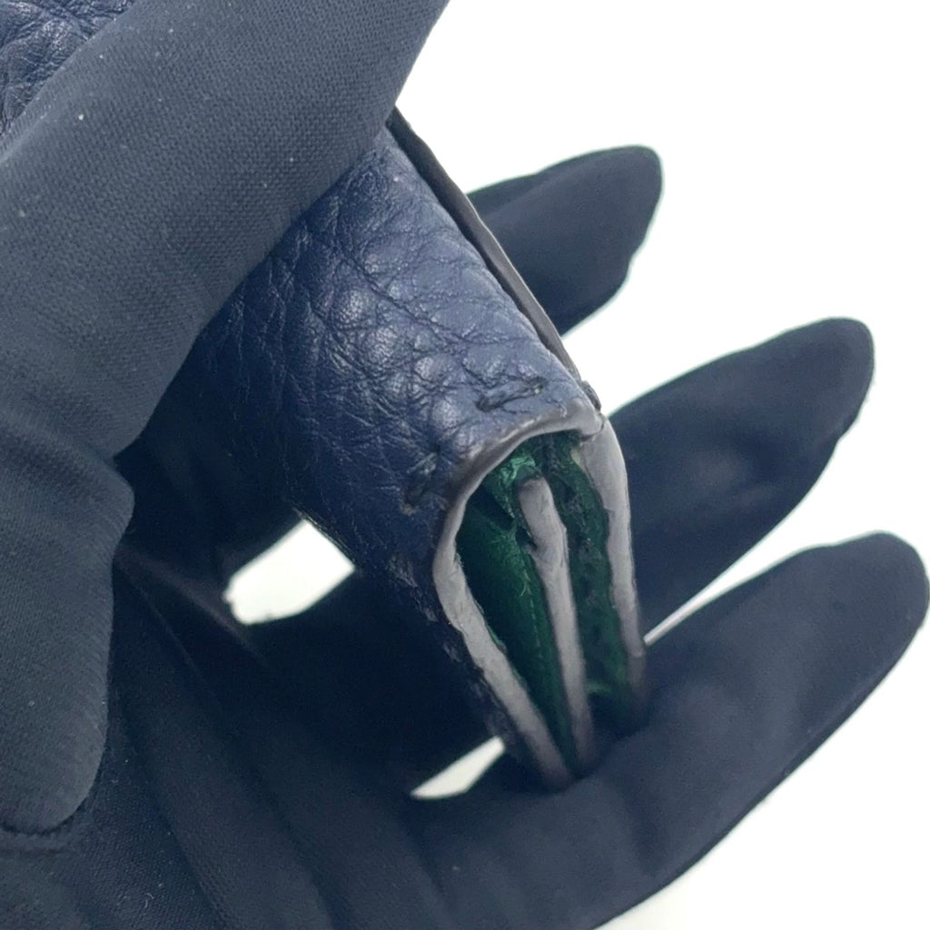 Fendi Selleria Bifold Leather Green Navy Card Case Silver — view 8