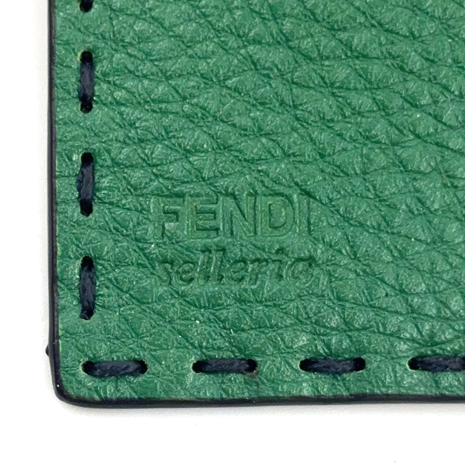 Fendi Selleria Bifold Leather Green Navy Card Case Silver — view 4