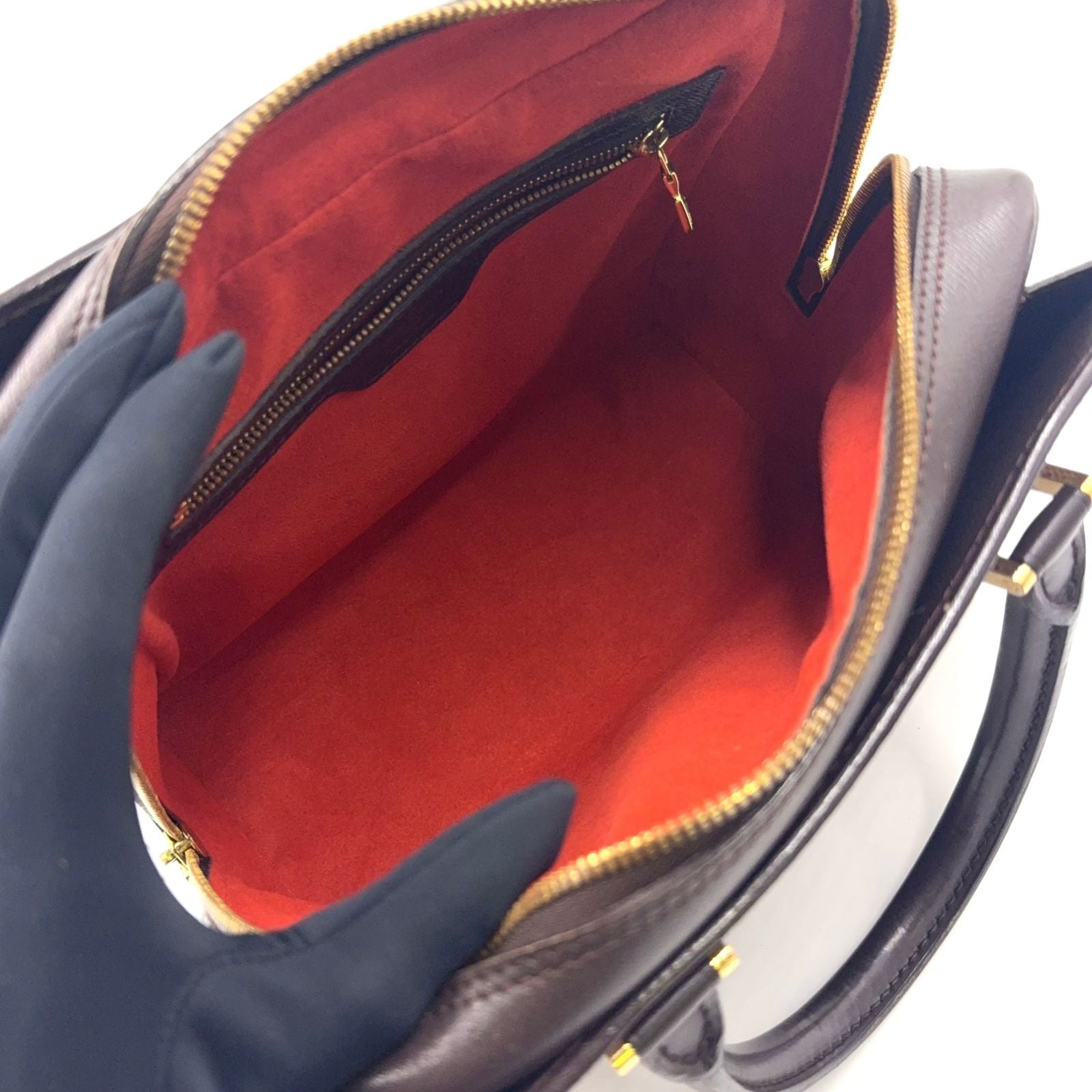 Louis Vuitton Triana Damier Ebene Leather Brown Handbag Gold — view 3