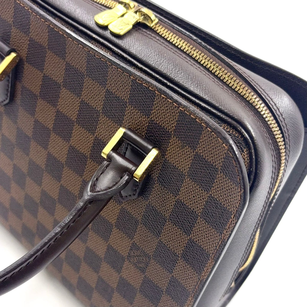 Louis Vuitton Triana Damier Ebene Leather Brown Handbag Gold — view 7