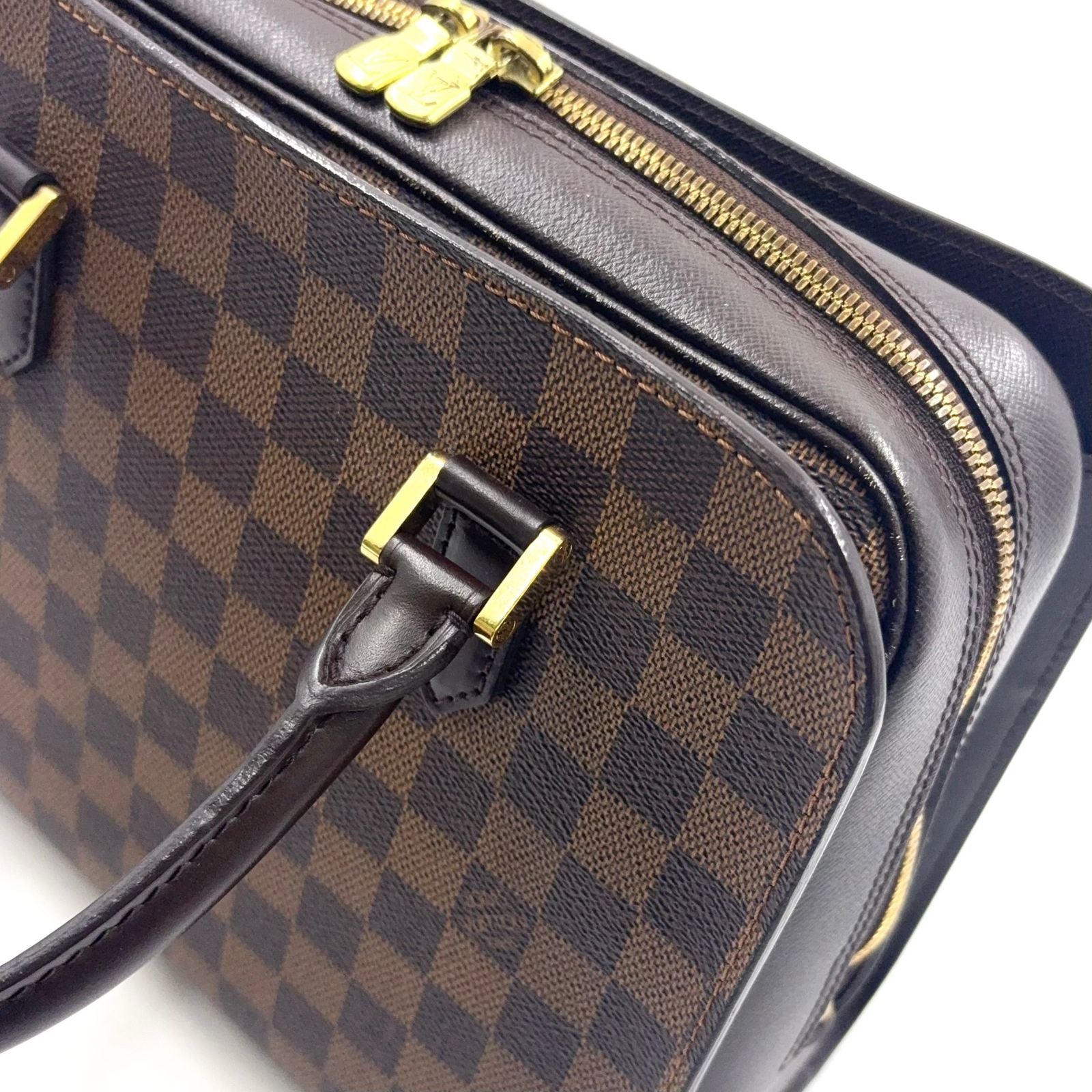 Louis Vuitton Triana Damier Ebene Leather Brown Handbag Gold — view 7