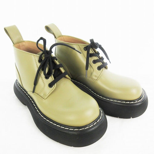 Bottega Veneta 35 the Bounce Short Boots Lace Up Shoes Leather Beige Black