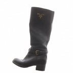Prada Long Boots Chunky Heels Logo Leather Black