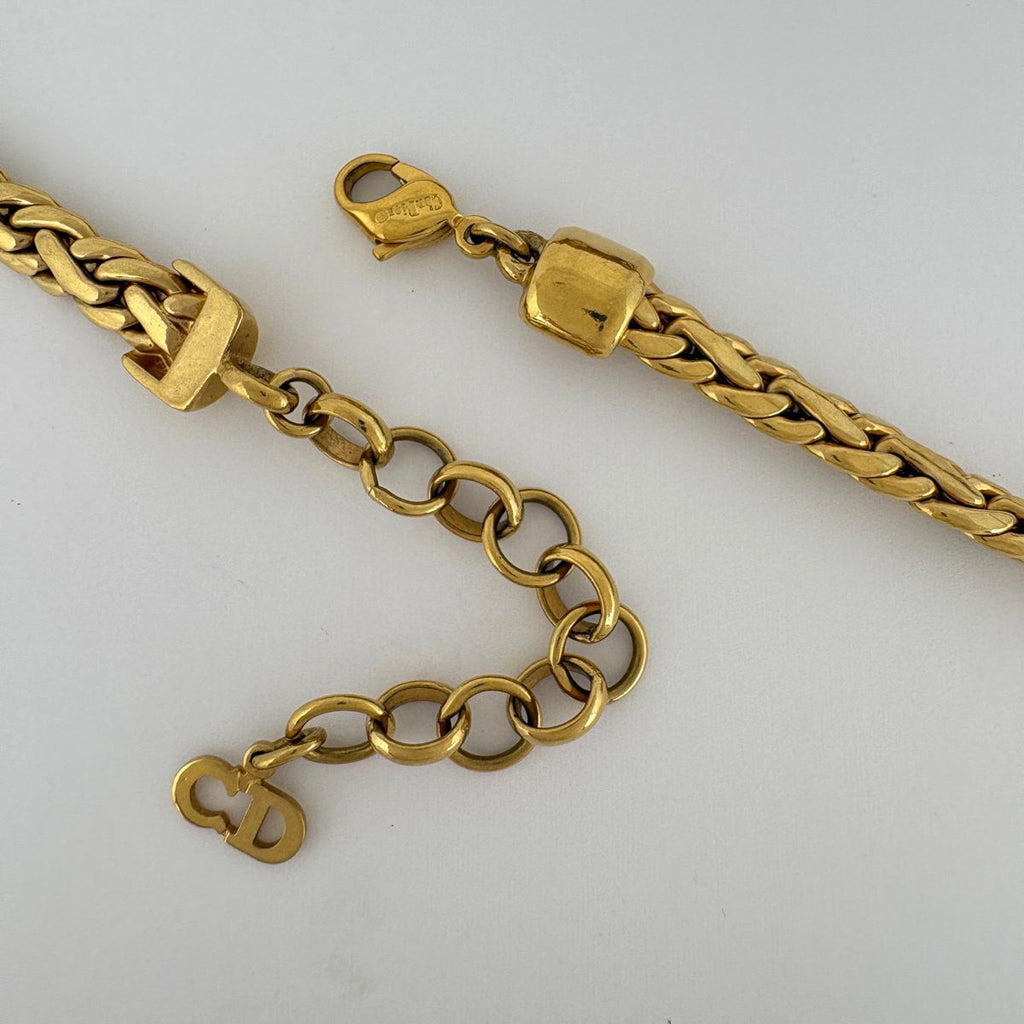 Dior Rhinestone Necklace Gold Plated — view 3