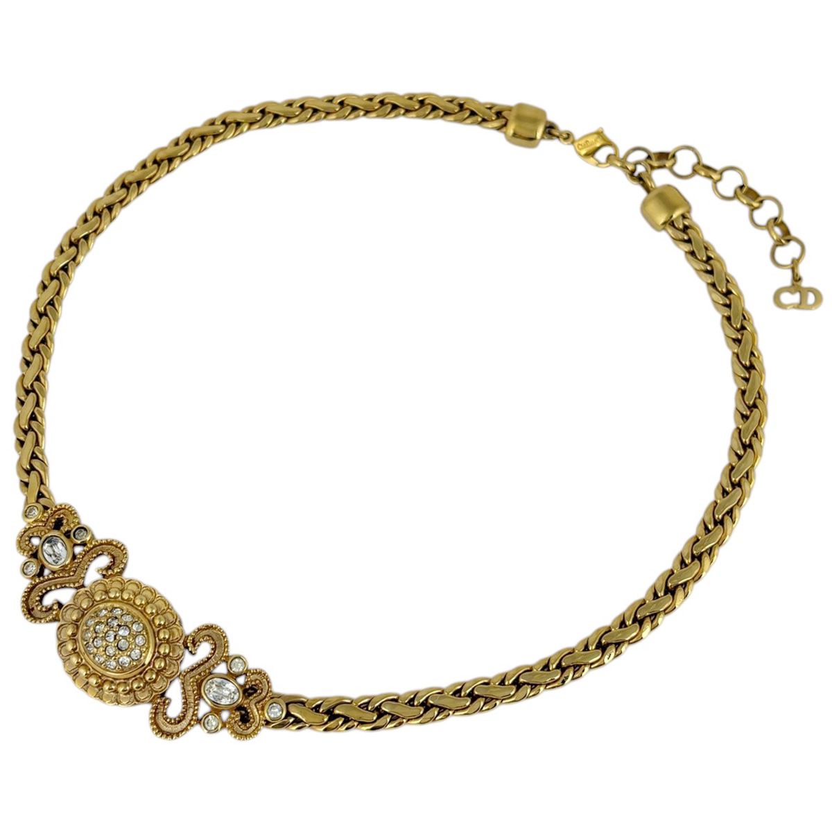Dior Rhinestone Necklace Gold Plated