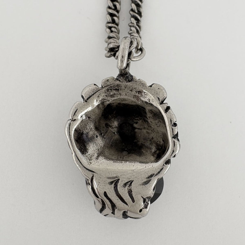 Gucci Lion Head Necklace Crystal Metal Silver — view 2