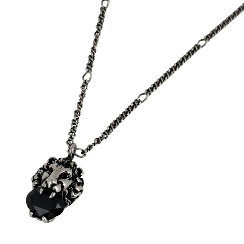 Gucci Lion Head Necklace Crystal Metal Silver