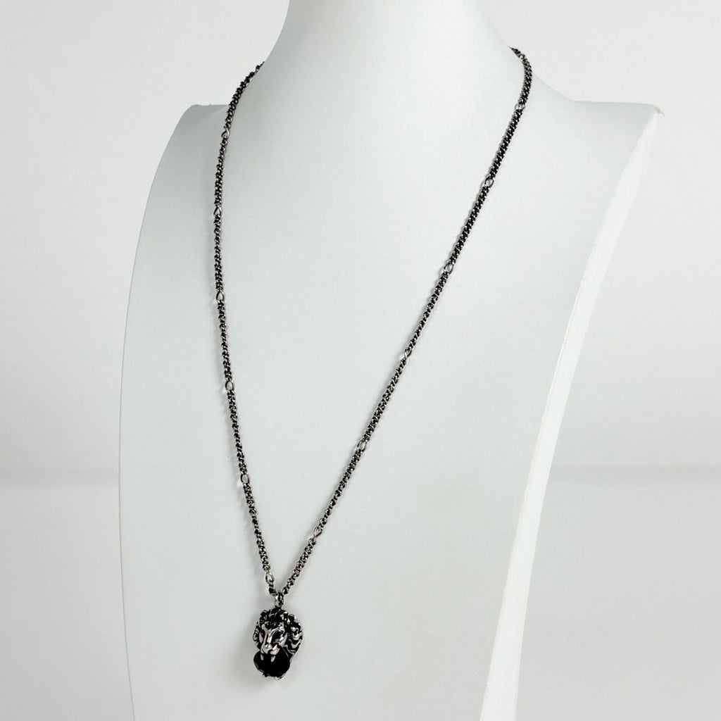 Gucci Lion Head Necklace Crystal Metal Silver — view 4