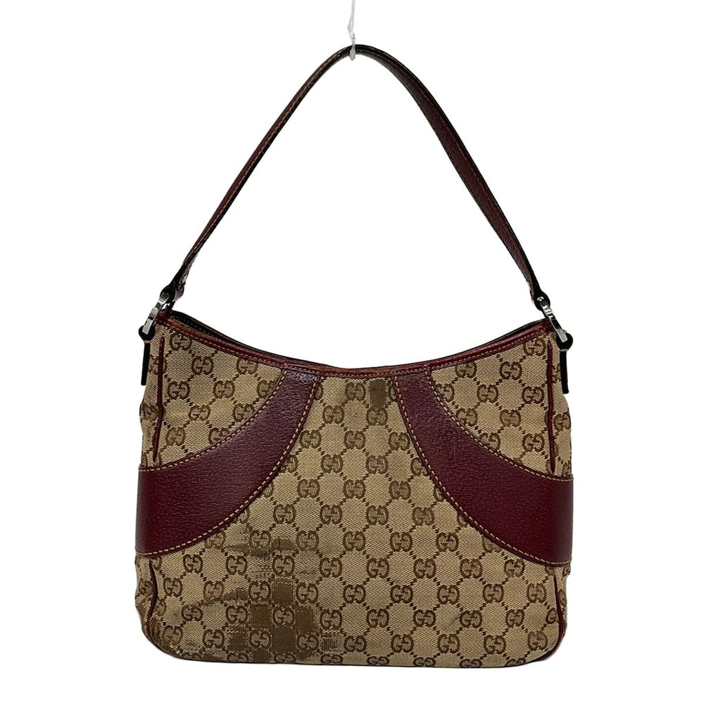 Gucci Tote GG Pattern Beige Dark Brown Bordeaux Leather — view 3
