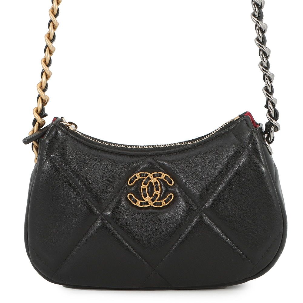 Chanel Chain Shoulder Bag 19 Quilted Small Hobo Lambskin Black
