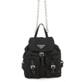 Prada Chain Shoulder Bag Triangle Logo Mini Backpack Black