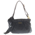 Prada Ribbon Shoulder Bag Black Nylon Leather Gold