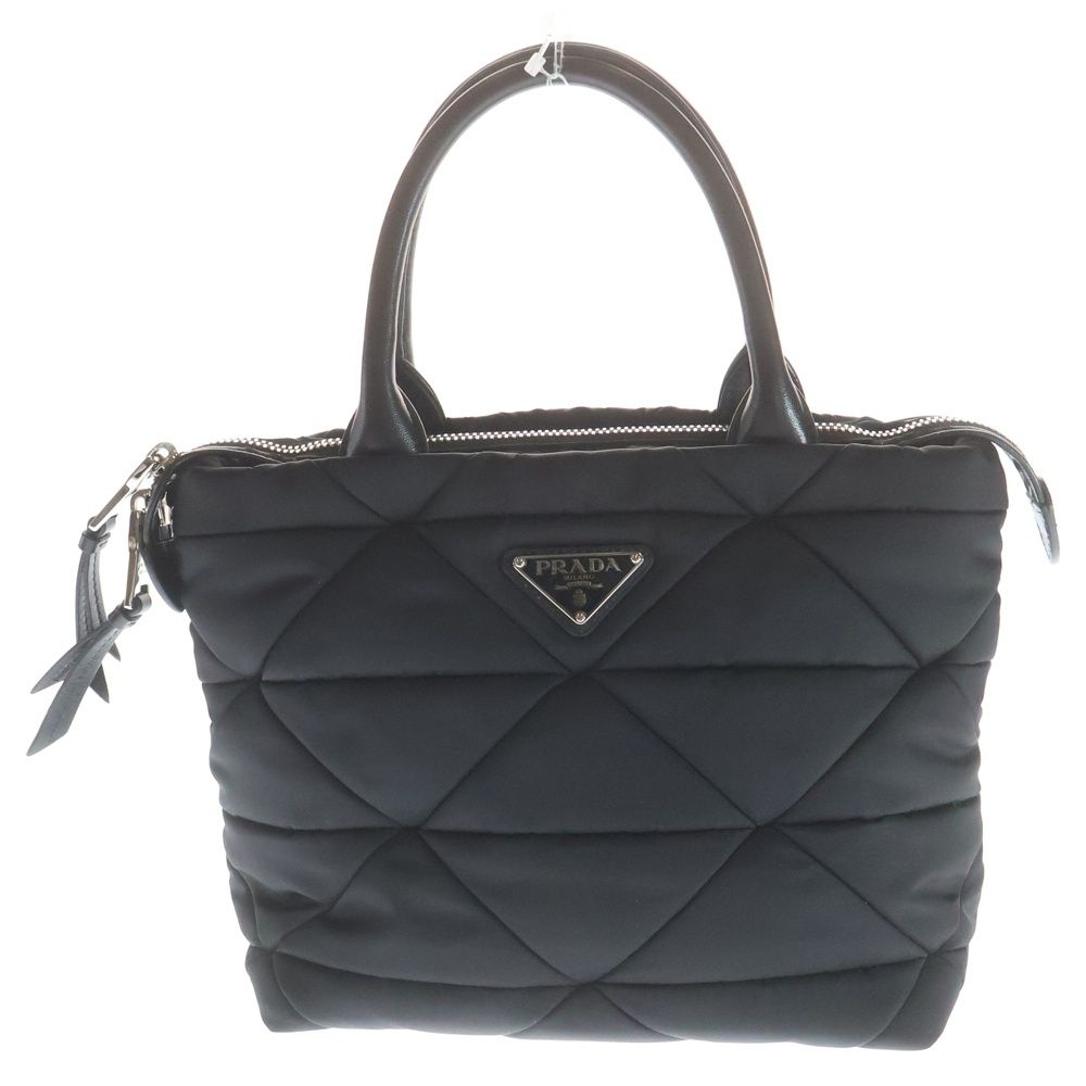 Prada Ri Nylon Midi Ampadet 2-Way Shoulder Bag Black Leather Silver