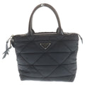Prada Ri Nylon Midi Ampadet 2-Way Shoulder Bag Black Leather Silver