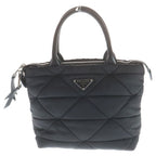 Prada Ri Nylon Midi Ampadet 2-Way Shoulder Bag Black Leather Silver