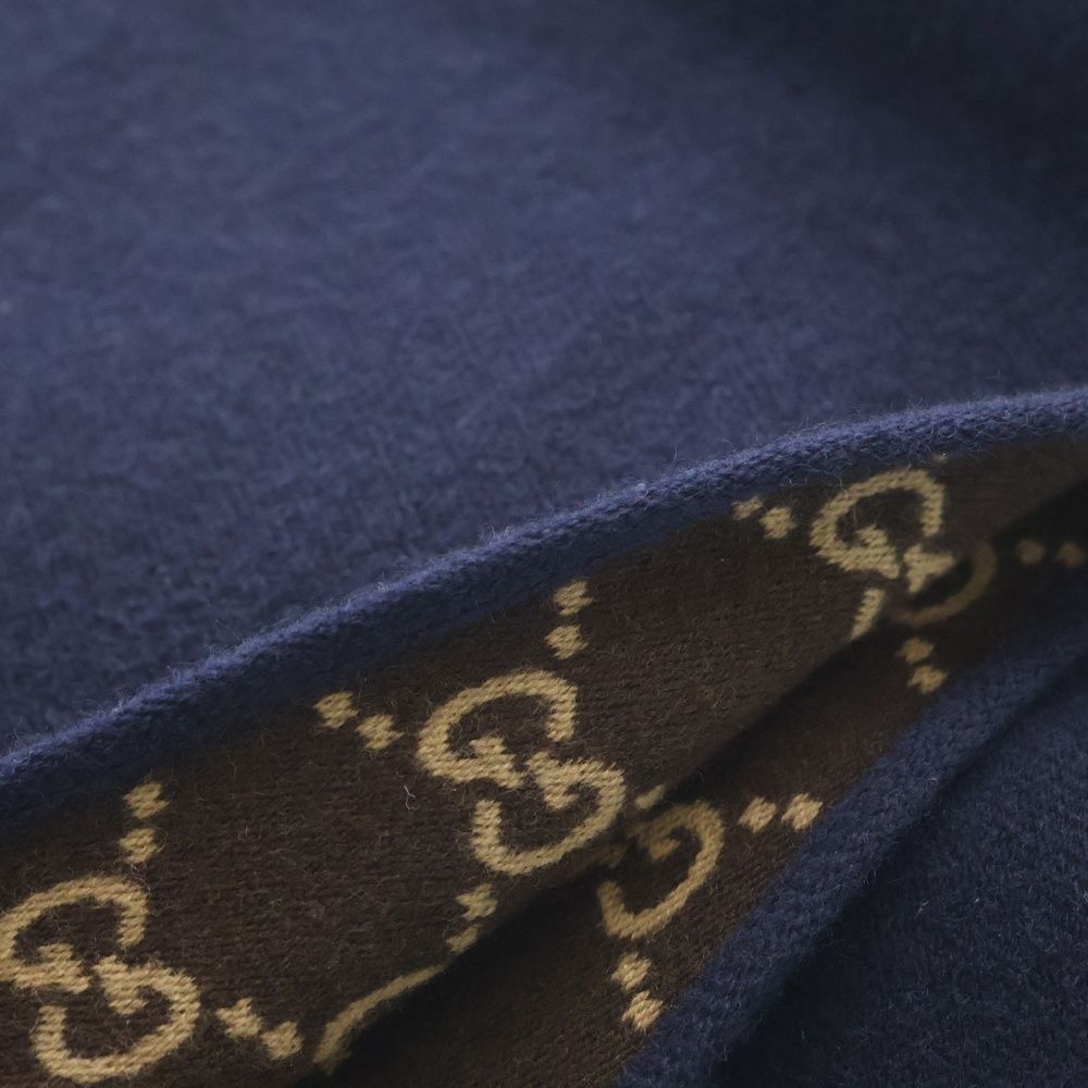 Gucci GG Pattern Reversible Wool Scarf Navy Brown — view 6