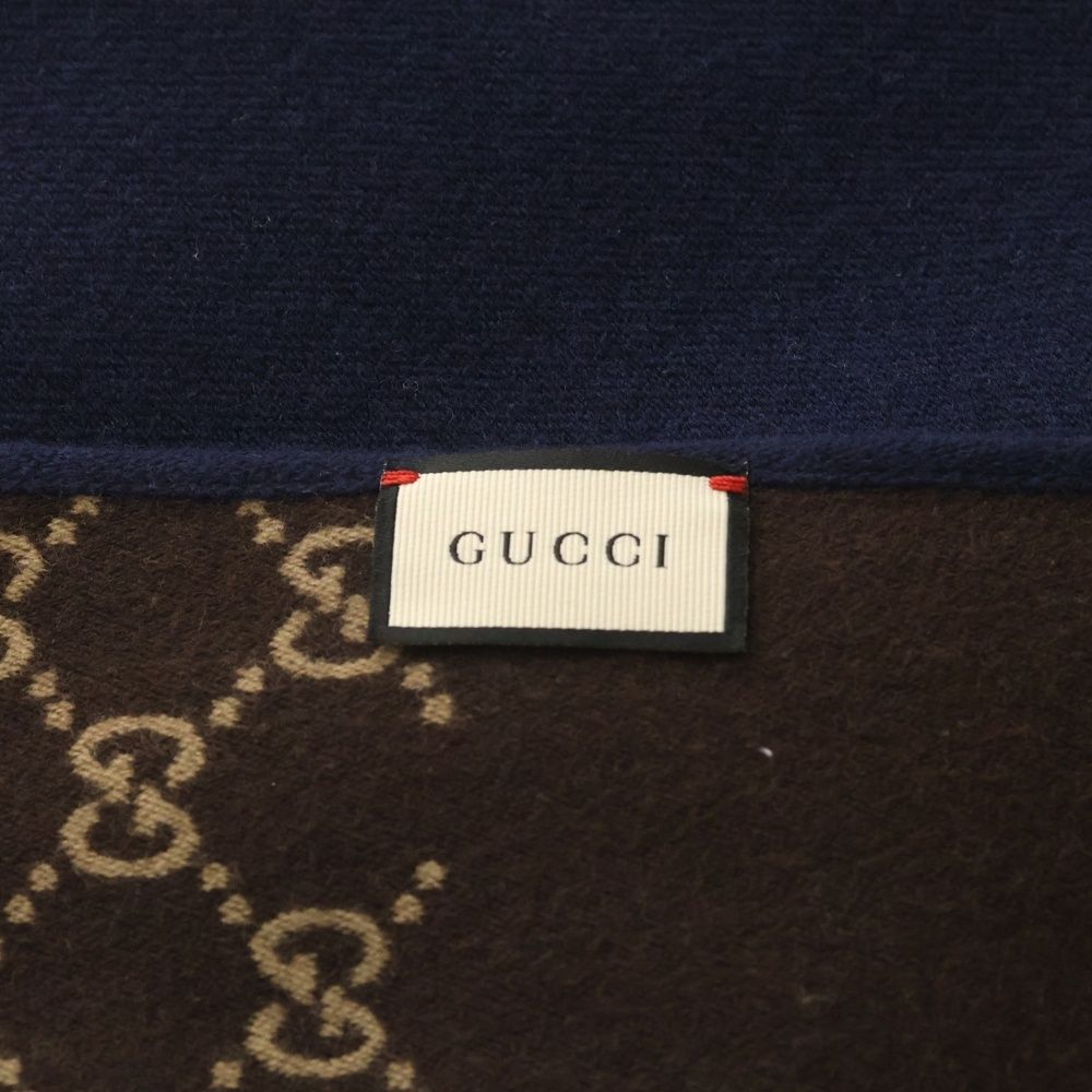 Gucci GG Pattern Reversible Wool Scarf Navy Brown — view 4