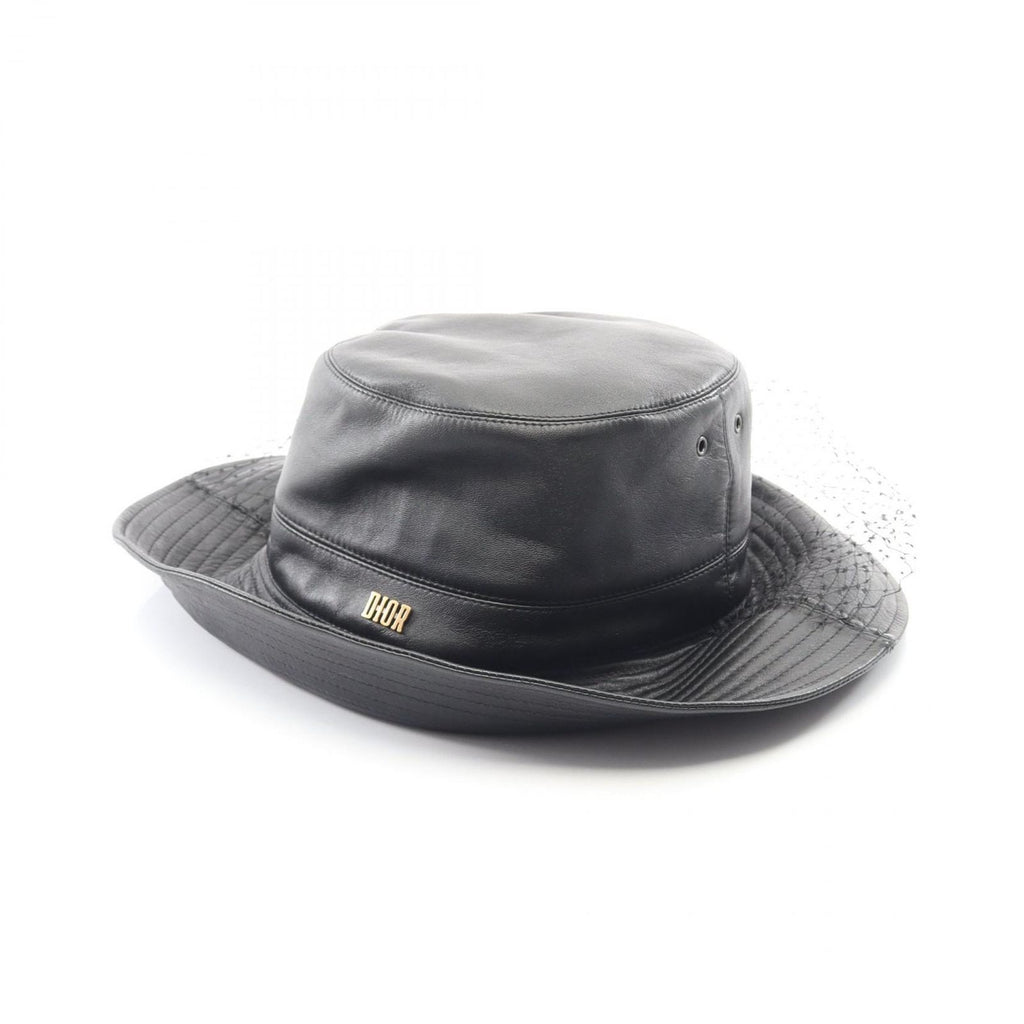 Dior Hat Teddy-d Tulle Bob Hat Bucket Black Leather Hat — view 2