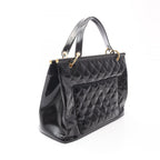 Chanel Tote Quilted Black Patent Leather CC Logo — view 2