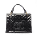 Chanel Tote Quilted Black Patent Leather CC Logo