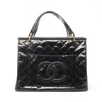 Chanel Tote Quilted Black Patent Leather CC Logo