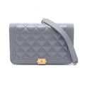 Chanel Shoulder Bag Quilted Gray Caviar Leather Chain Wallet