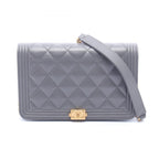Chanel Shoulder Bag Quilted Gray Caviar Leather Chain Wallet