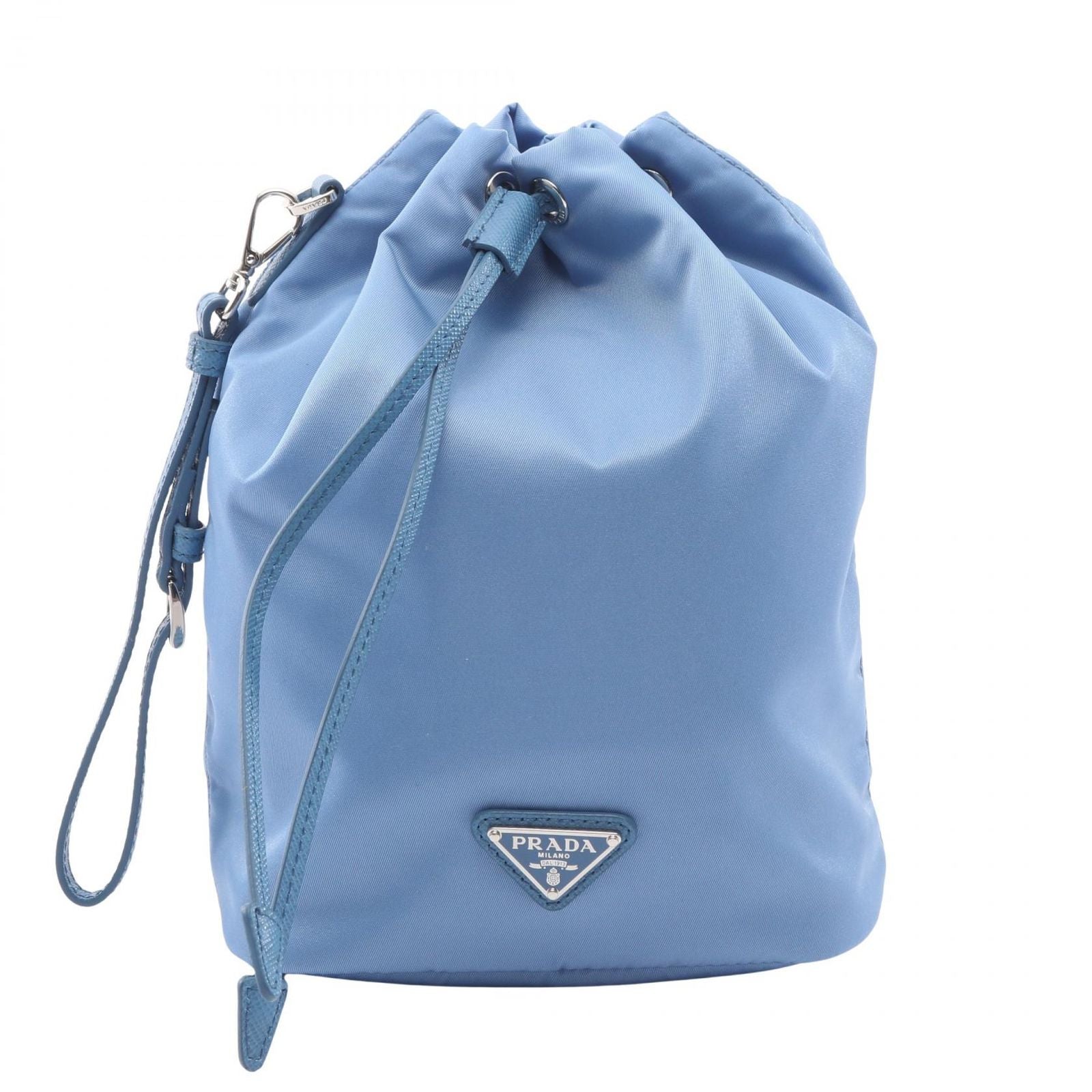 Prada Pouch Re-Nylon Vela Light Blue Nylon Saffiano Leather