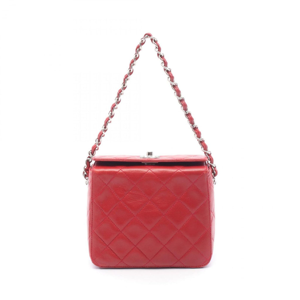 Chanel Handbag Quilted Red Lambskin Chain Bag