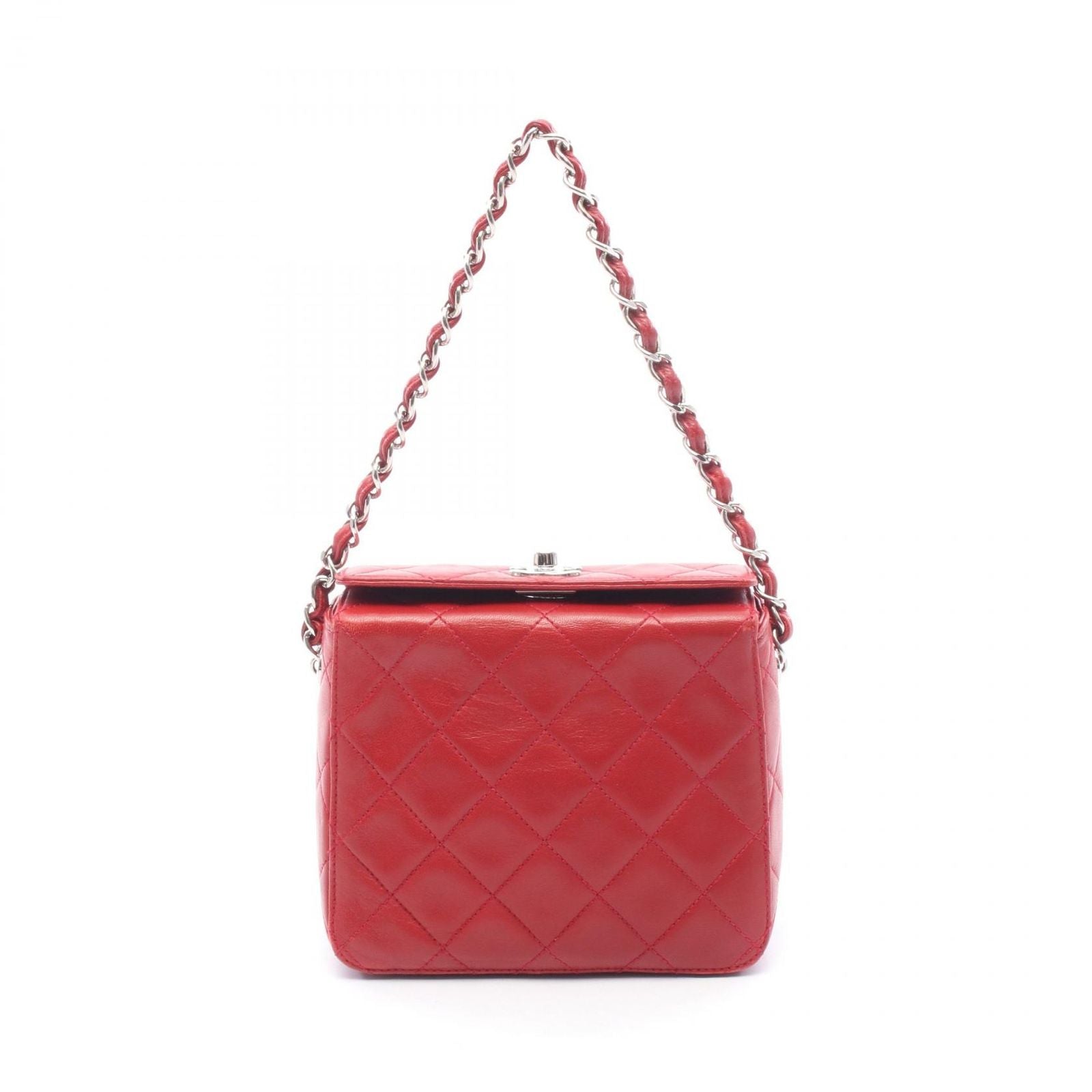 Chanel Handbag Quilted Red Lambskin Chain Bag