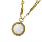 Chanel Necklace Faux Pearl Gold Pendant Loupe Double Chain Long Vintage