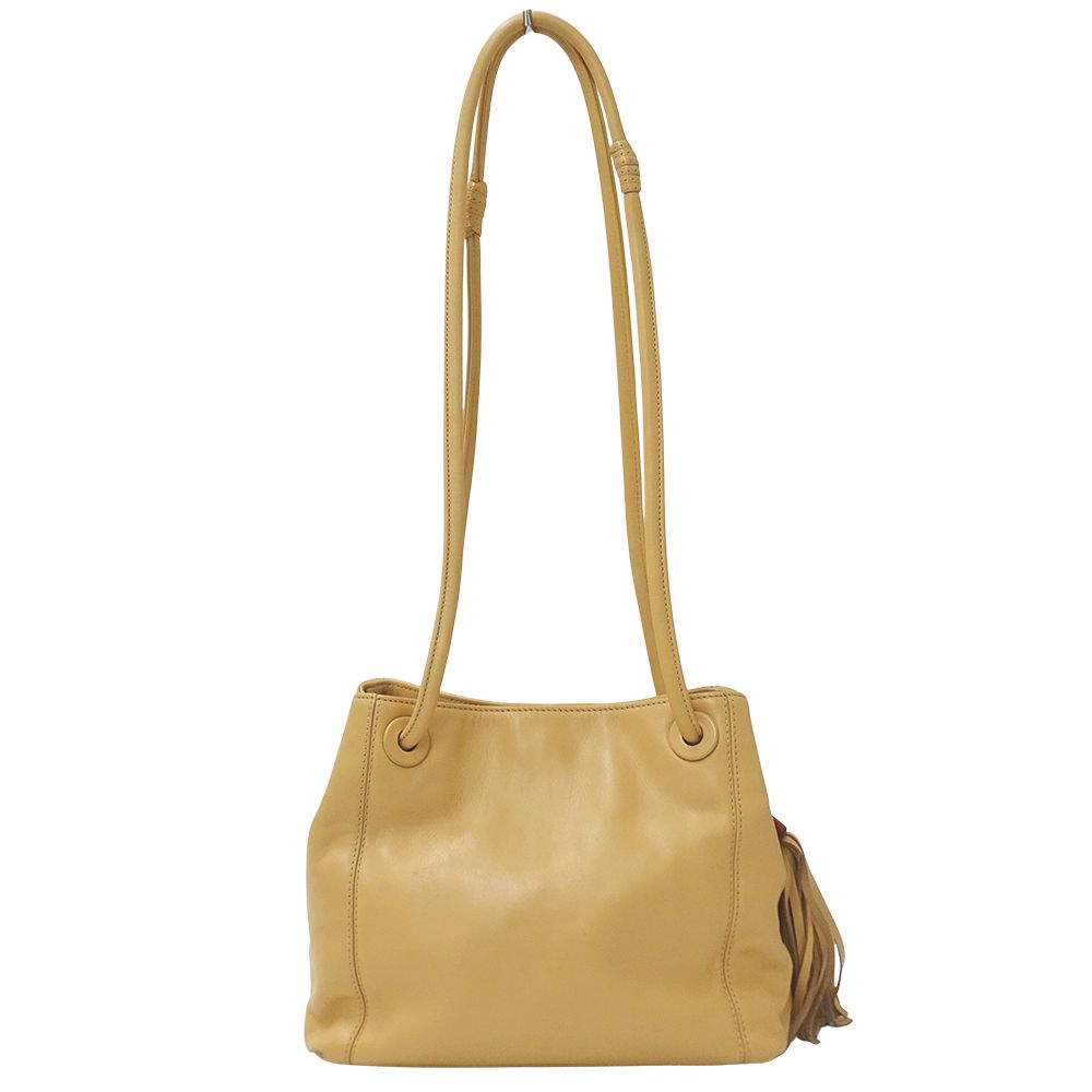 Chanel Shoulder Bag Leather Beige Tassel Fringe Small — view 2