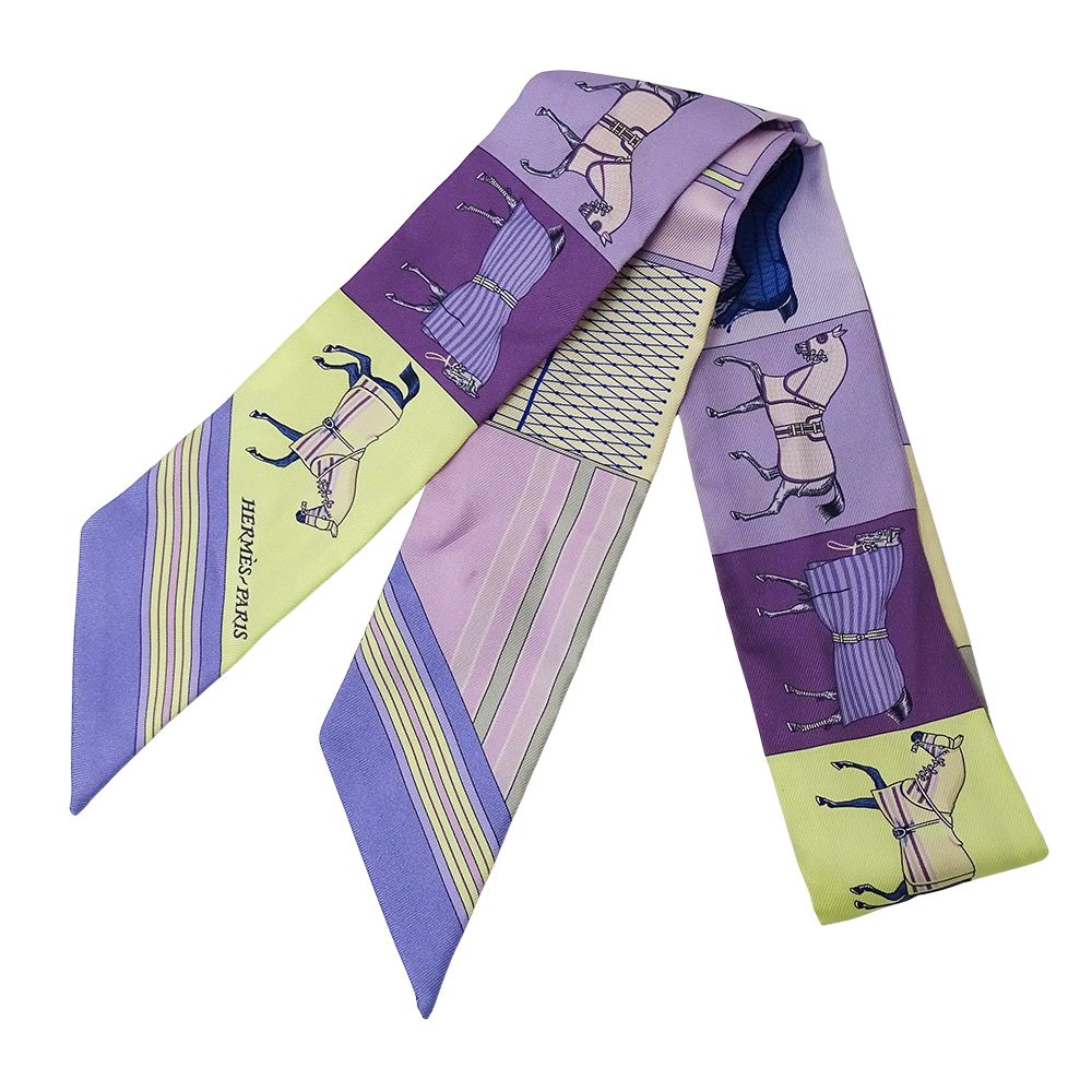 Hermes Scarf Couvertures Nouvelle New Horsewear Silk Purple Yellow