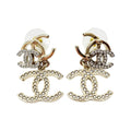 Chanel Earrings Triple CC Logo Rhinestone Faux Pearl