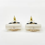 Chanel Earrings Bag Motif CC Logo Quilted Gold White — view 3