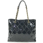 Chanel Shoulder Bag CC Logo Quilted CC Perforated Enamel Black — view 2