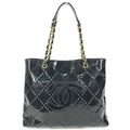 Chanel Shoulder Bag CC Logo Quilted CC Perforated Enamel Black