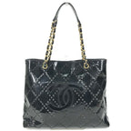 Chanel Shoulder Bag CC Logo Quilted CC Perforated Enamel Black