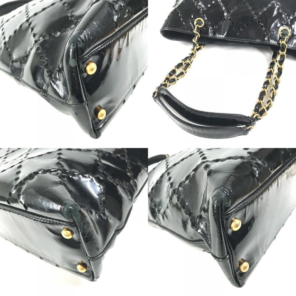 Chanel Shoulder Bag CC Logo Quilted CC Perforated Enamel Black — view 7