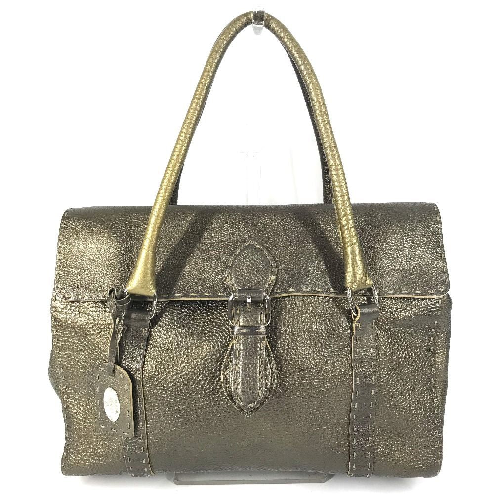 Fendi Handbag Selleria Stitch Leather Metallic Gold