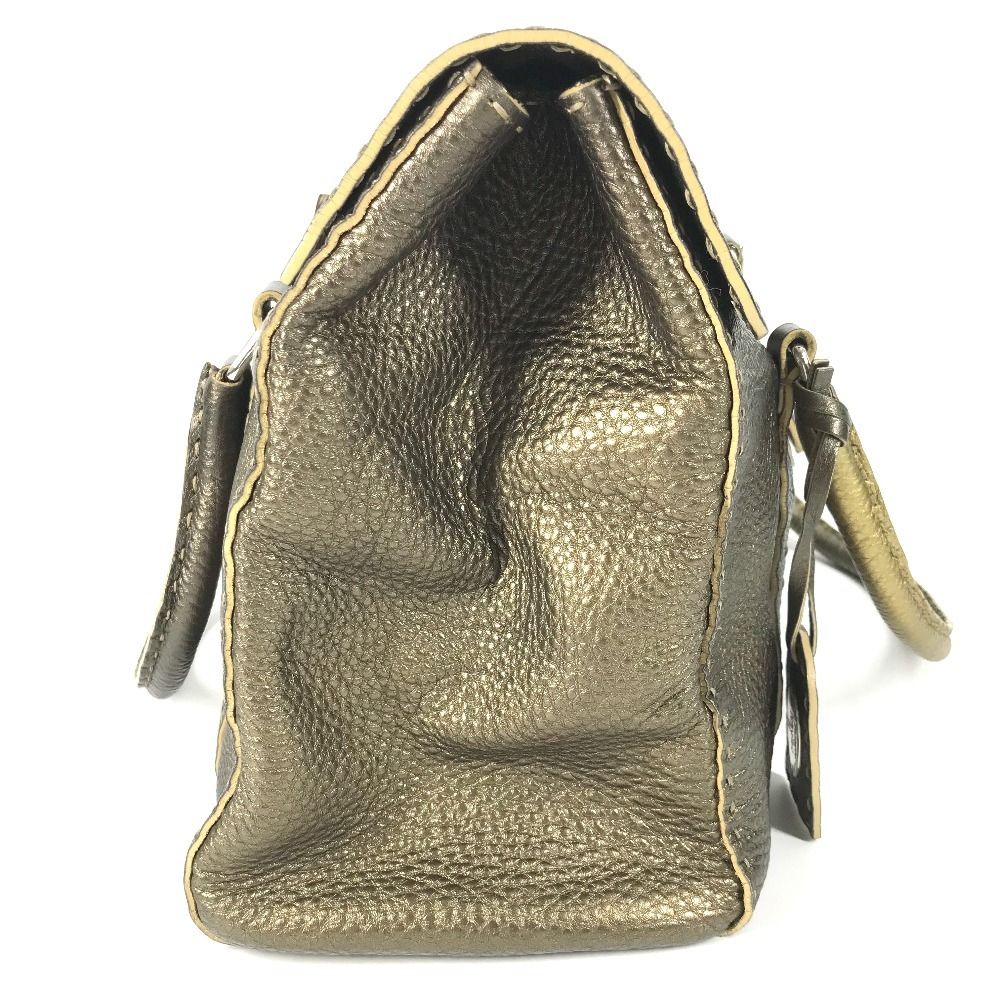 Fendi Handbag Selleria Stitch Leather Metallic Gold — view 4