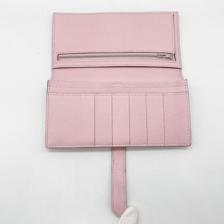 Hermes Wallet Bearn Souffle Rose Sakura Chevre Bifold Silver — view 6