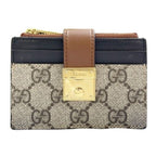 Gucci Coin Card Case GG Supreme Beige Brown Black Leather Gold