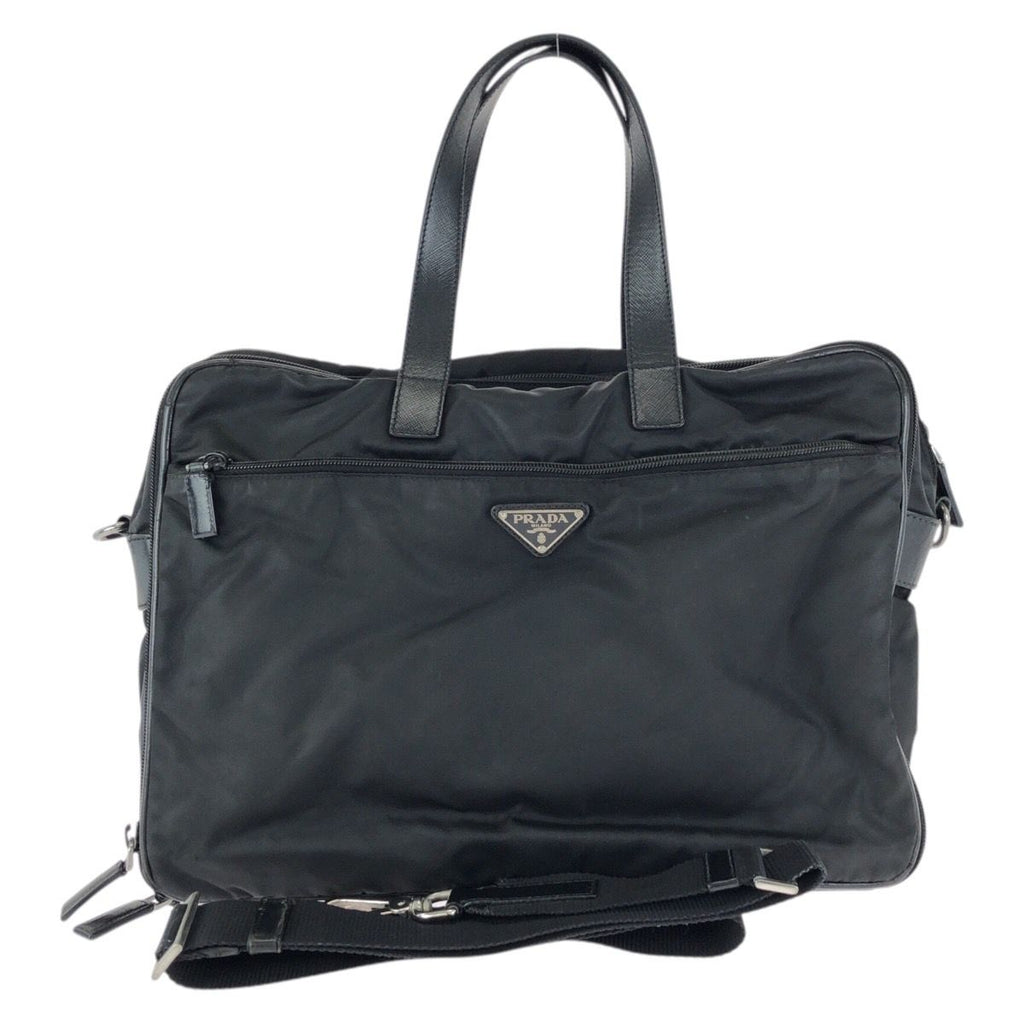 Prada Tessuto Saffiano Black Silver Nylon Leather Business Briefcase