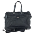 Prada Tessuto Saffiano Black Silver Nylon Leather Business Briefcase