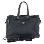 Prada Tessuto Saffiano Black Silver Nylon Leather Business Briefcase