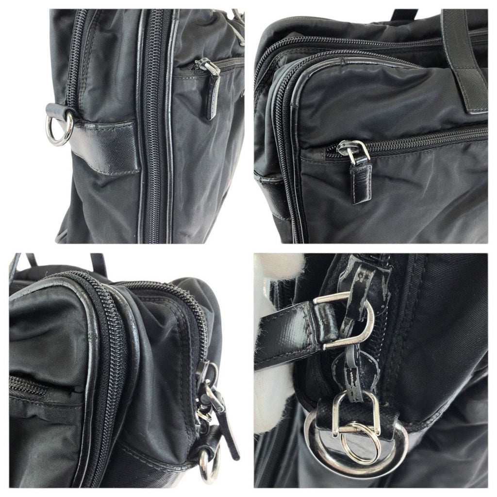 Prada Tessuto Saffiano Black Silver Nylon Leather Business Briefcase — view 5