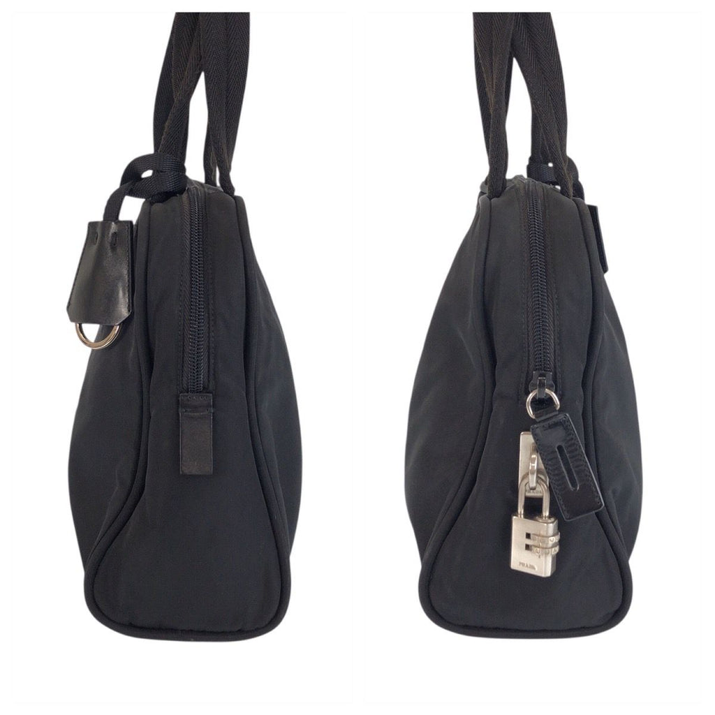 Prada Tessuto Black Silver Nylon Leather Tote — view 7
