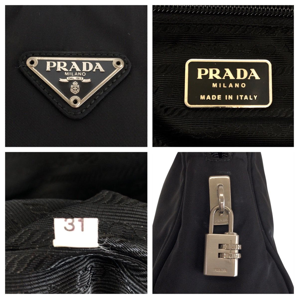 Prada Tessuto Black Silver Nylon Leather Tote — view 4